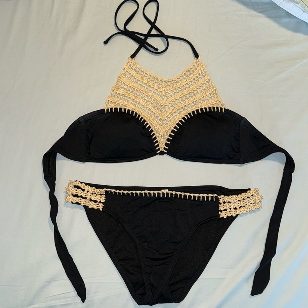 Crochet black bikini lab swimsuit